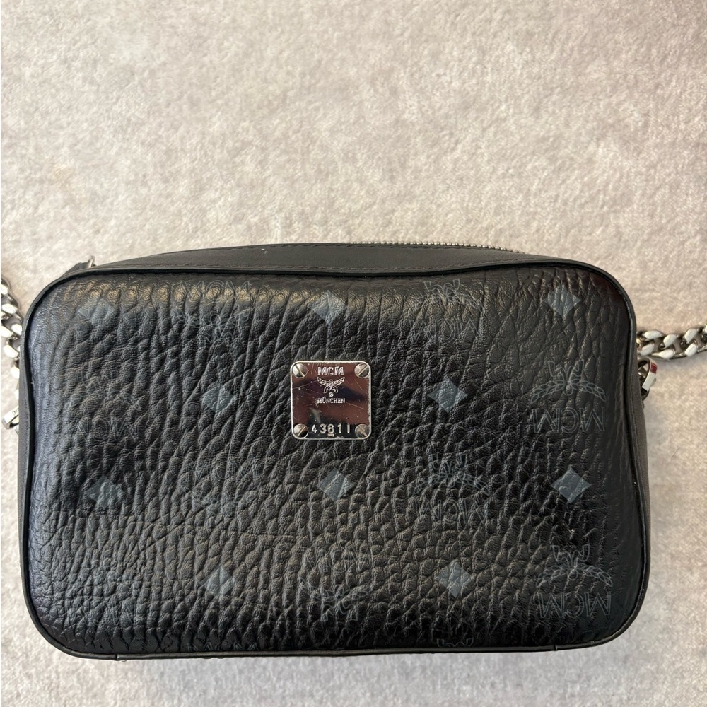 MCM Black Leather Crossbody Camera Bag with Chain Strap - Picture 2 of 5